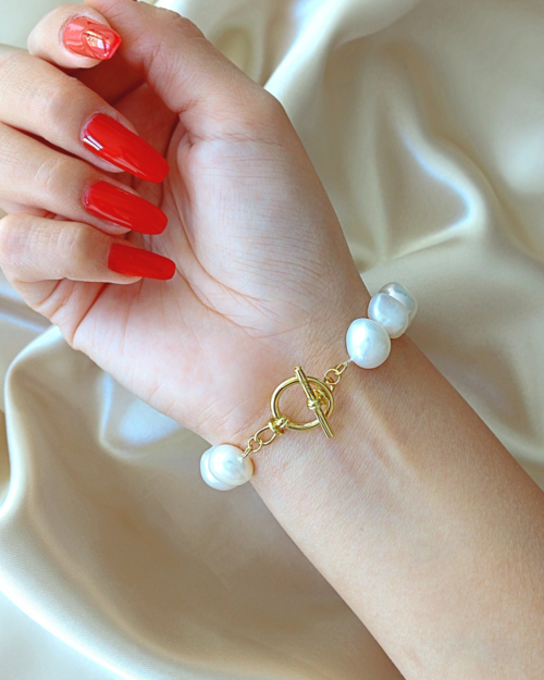 Baroque Freshwater Pearl Bracelet — 925 Sterling Silver & 18K Gold Plated