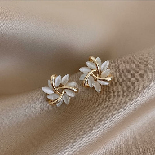 Elegant Opal Petal Circle Stud Earrings â€” Delicate Jewellery for Women