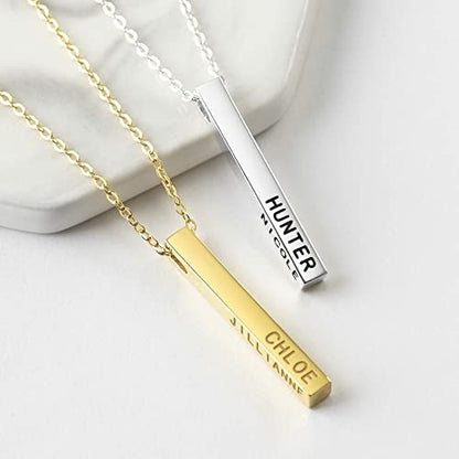 Personalized Mother Necklace — 4 Name Bar Pendant Necklace | Gift for Mom