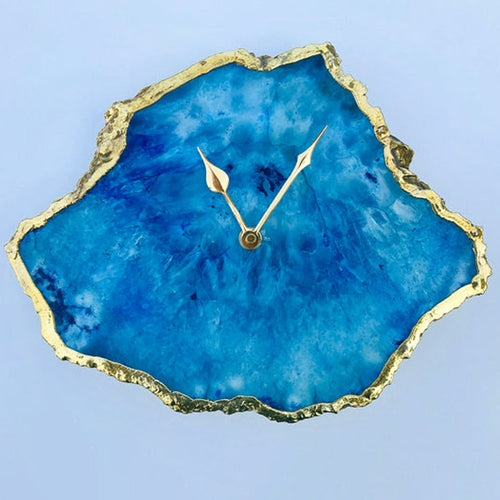Ocean Blue Large Agate Clock â€” Natural Stone Wall & Desk Clock for Home Decor