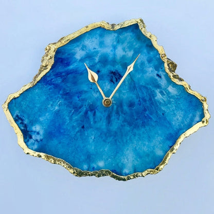 Ocean Blue Large Agate Clock â€” Natural Stone Wall & Desk Clock for Home Decor
