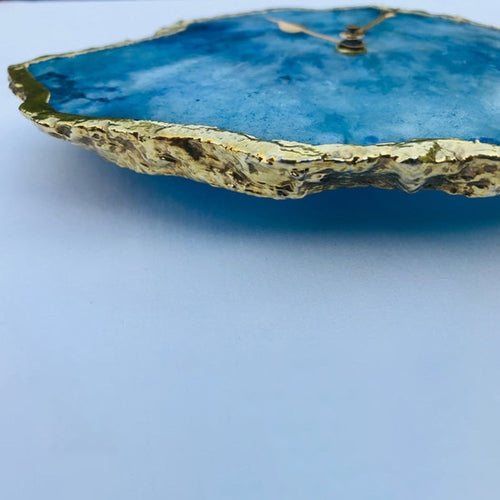 Ocean Blue Large Agate Clock â€” Natural Stone Wall & Desk Clock for Home Decor