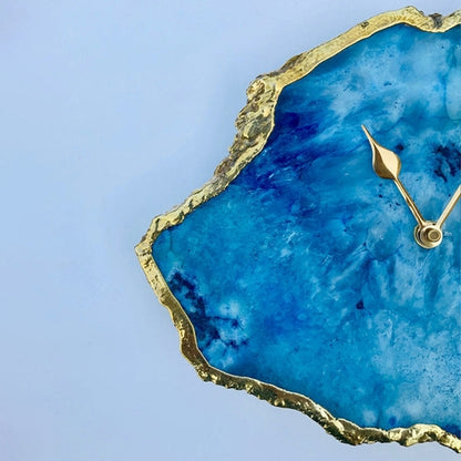 Ocean Blue Large Agate Clock â€” Natural Stone Wall & Desk Clock for Home Decor