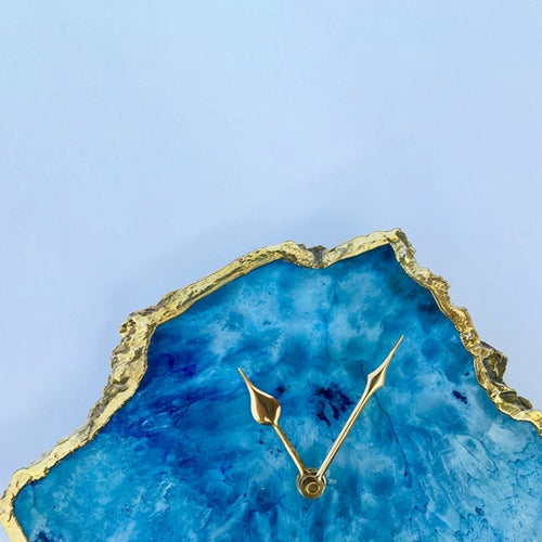 Ocean Blue Large Agate Clock â€” Natural Stone Wall & Desk Clock for Home Decor
