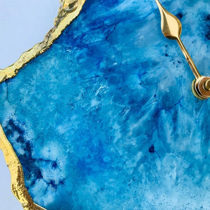 Ocean Blue Large Agate Clock â€” Natural Stone Wall & Desk Clock for Home Decor
