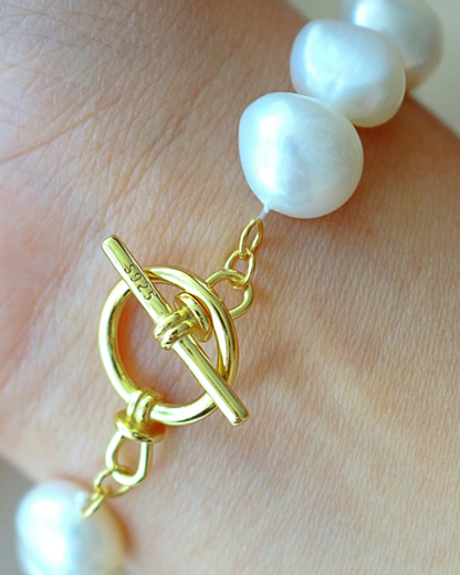 Baroque Freshwater Pearl Bracelet â€” 925 Sterling Silver & 18K Gold Plated