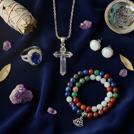 Crystal & Gemstone Jewellery Set â€” Necklace, Ring, Earrings & Bracelet